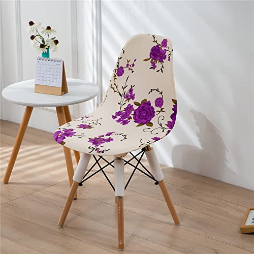 Highdi Schalenstuhl Bezug, Blumenmuster Stretch Stuhlhussen Bezug für Esszimmerstühle, Modern Abnehmbar Waschbar Universal Stuhlbezug Wohnzimmer Büro Küchenstühle Husse (Lila Rose,2PCS)
