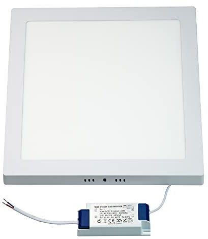 Popp® Plafon LED cuadrado 25W Luz fria 6000K PRO superficie para techo y pared IP20 LUMILEDS No Flicker aluminio Blanco (25W, Luz fría 6000K)