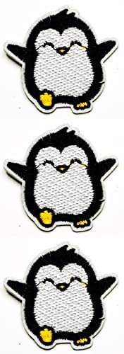 ONCEX 3 Stück Größe kleiner Pinguin süße Aufnäher bestickt Applikation Bügelbild Stickerei Nähen für Rucksäcke Jeans Jacken T-Shirt Hut Kleidung