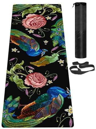 LaiEr Yogamatte, rutschfeste, umweltfreundliche Trainingsmatte mit Tragegurt, dicke Übungs- und Trainingsmatte für Yoga, Pilates und Fitness (183 cm x 61 cm x 6 mm) Kongque