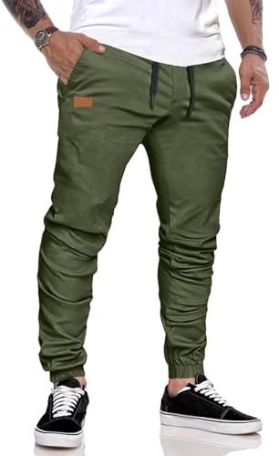 JMIERR Herren Hose Chino Cargo Hose Jogginghose Herren Baumwolle Sporthose Casual Freizeithose Elastische Taille mit Kordelzug Sweatpants Herren mit Taschen, Grün XL