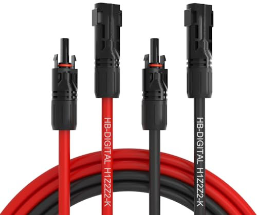 HB-DIGITAL 2x 10m 4mm² Solarkabel Verlängerungskabel Kabelpaar für Photovoltaik Anlagen H1Z2Z2-K mit 1500V Solarstecker Solar Modul Verbindungskabel flexibel witterungsbeständig IP68 - Rot & Schwarz