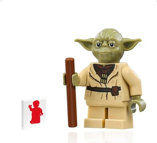 LEGO Star Wars Minifigur aus Yoda's Hut - Yoda mit Stab (75330) mit Minifigureland Fliese