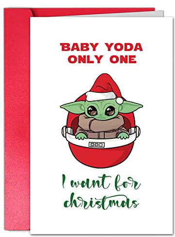 TQDaiker Baby Yoda Only One for Me Weihnachtskarte, Yoda Weihnachtskarte für Freund Ehemann, Star Wars Weihnachtskarte von Freundin Ehefrau Paar