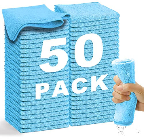 WEAWE 50 Paños de Bayeta Microfibra (30,5 x 30,5 cm), Suaves, Absorbentes, Reutilizables Multiusos Limpieza Cocina, Coche, Cristales, Balletas Microfibra (Azul)