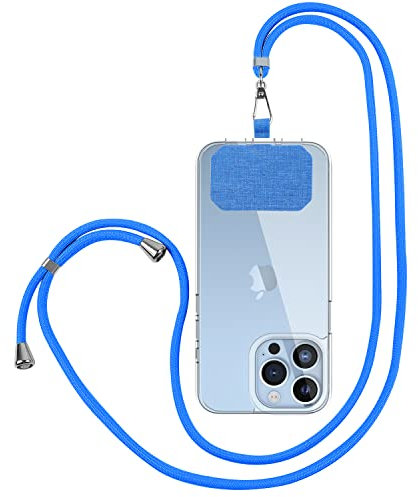 Drucilla Phone Lanyard, Adjustable Universal Cell Phone Cord Strap, Phone Tether, Crossbody Neck Strap Necklace Phone Compatible with Most Smartphones, with Keychain and Patch, Blue