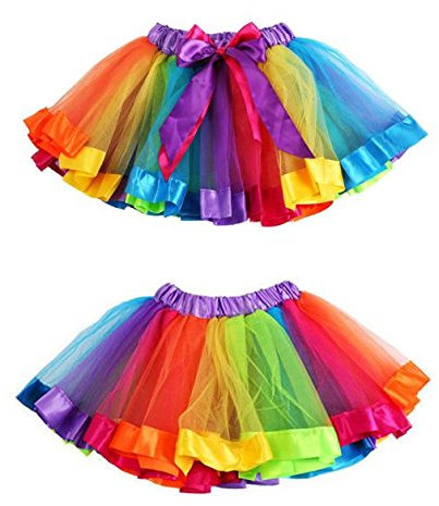 Damen Tüllrock Karneval-Kostüm Regenbogen bunt 50er Rockabilly Frauen Tanzkleid Mädchen Kurz Minirock Karneval Tanzrock Tüll Rock Unterrock Partykleid