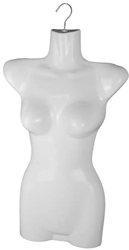 1 x Torso Weiblich - 70 cm Damentorso aus Kunststoff - Oberkörper Halbplastik in Farbe weiß - Mannequin Büste - Halbschale Damenbody - Büstenform - Schaufensterpuppe mit Haken - 1 Stück Dekotorso