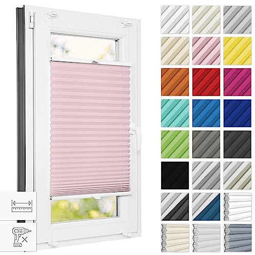 Estika Plissee ohne Bohren 95 cm x 100 cm - Rosa - Bruchfeste Klemmhalter, Plissee klemmfix, Rollos für Fenster ohne Bohren, Jalousien Fenster für innen, Raffrollo, Fenster plissee