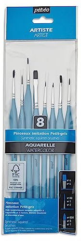 8 pinceaux - Rond - Traceur - Plat - Aquarelle - Imitation Petit-Gris - Manche Court - Pébéo