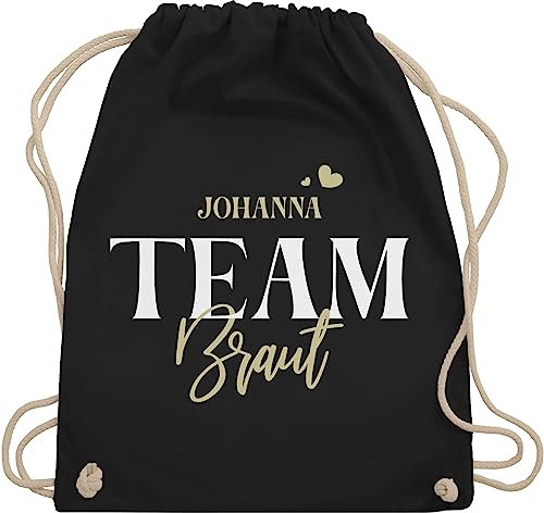 Turnbeutel Rucksack - JGA Junggesellenabschied - Team Braut Bride Team Crew - Unisize - Schwarz - junggesellinnenabschied beutel kordelzug baumwolle jungesellenabschied herzen stoffbeutel