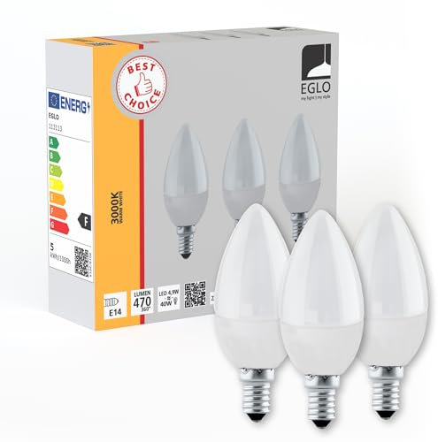 EGLO 3er Set E14 LED Lampen, Glühbirnen Milky, Kerzenform, je 4,9 Watt, Leuchtmittel warmweiß, 3000 K, Glühlampe C37, Ø 3,7 cm