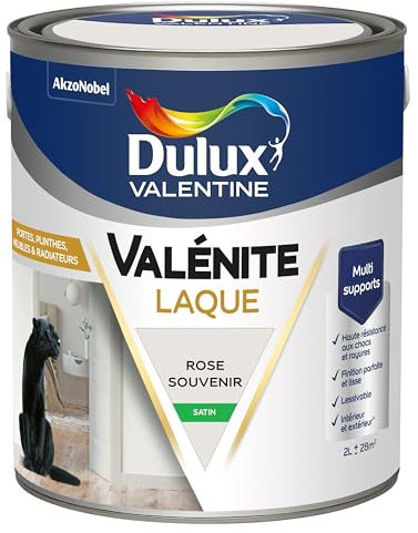 Dulux Valentine Peinture Laque Valénite Intérieur et Extérieur Multi-supports - Finition parfaite et lisse, Formule Haute Résistance - Satin Rose Souvenir 2 L