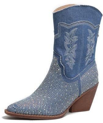 seiveini Donna Stivali Cowboy Camperos Western Stivali a Mezza Altezza Scarpe Stivaletti Texani Donna Western Stivali da Cowboy a Punta Scarpe da Cowgirl con Tacco Alto Elegant A Nero 41 EU