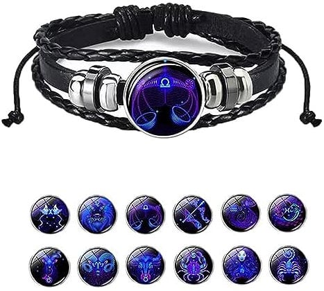Alapek Zodiac Signs Spirit Bracelet, Manifestation Bracelet, Serene Manifestation Bracelet, Multilayer Adjustable Twelve Constellation Zodiac Leather Bracelets (Libra)