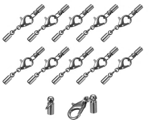 QUARKZMAN 10 Sets 3mm Lederkordel-Endkappen mit Karabinerverschlüssen, Fassabschlüssen für die Herstellung von Lederarmbändern, metallisch schwarz