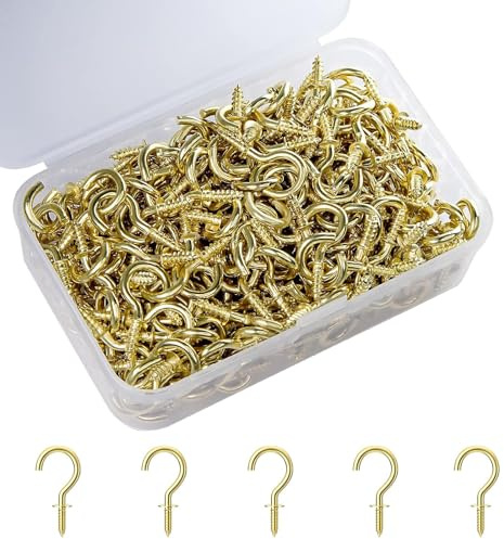 YQBFTC 200 Stück Kleine Schraubhaken Set,Schraub-Deckenhaken Mini Schraube für Schrauben für Holz Schraube in Haken für hängende Pflanzen Wandbehang Dekorationen Schlüssel Ideal für Garten(Gold)