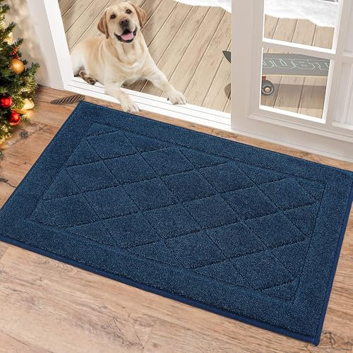 BEQHAUSE Doormat Indoor Dirt Trapper Door Mats Non-Slip, Low-Profile Indoor Mats, Absorbent Resist Dirt Floor Mat Washable Entrance Mat for Front Back Door, Entryway, Hallway, 20 x 32, Navy Blue