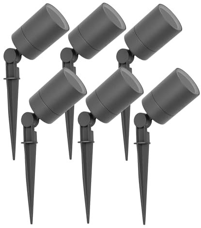 Ledvion - 6X Spots à Piquer LED, Aluminium Anthracite, IP65, 5W, Support GU10, 1M de Câble, Projecteur LED, Spots de Jardin