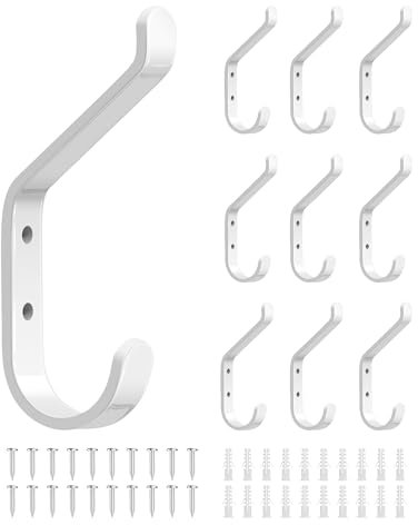 susswiff 10-Stück Garderobenhaken, kleiderhaken zum Schrauben, Wandhaken für Garderobe, Jacken, Hut, Metall Haken für Schlafzimmer, Wohnzimmer, Badezimmer, Kleiderschrank, Vintage, Weiß 10CM