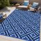 Momooda Outdoor Teppich Geometrie Plastikstroh, Anti-UV-Schutz, Umkehrbarer Terrassenteppich Waschbar, Wasserdichter Camping Garten Outdoor Teppich für Balkon, Wohnmobil, Schwarz Blau, 274x365cm