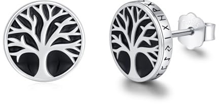 MEDWISE Baum des Lebens Ohrstecker Wikinger Runde 925 Sterling Silber Klassische Ohrringe Lebensbaum Ohrstecker 10mm Hypoallergen Ohrringe Geschenke Schmuck für Unisex Herren Damen Mädchen Sohn
