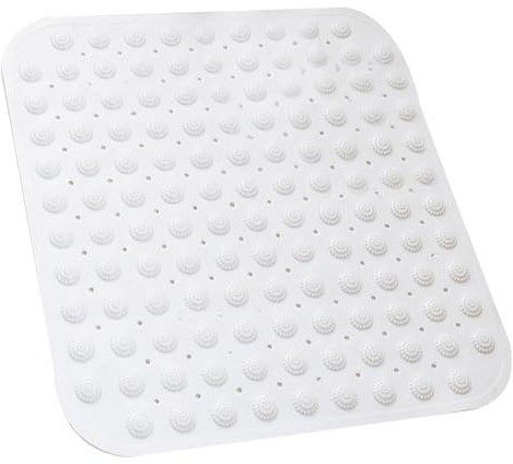 Tapis De Douche Antidérapant, 48 x 48 cm Tapis Anti Dérapant avec Ventouses, Lavable en Machine, Carré, Blanc, pour Personnes âgées, Femmes Enceintes et Enfants