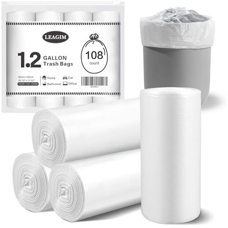 Kleine Müllbeutel, 4,5 l, 108 Stück, für Badezimmer, Mini-Müllbeutel, passend für 4,5–5 Liter, Weiß