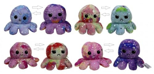 Krake Octupus Stimmungs Plüsch Wendeplüschtier Glitzer Wendeplüsch 20cm (Rosa/Rot)