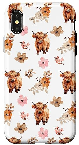 Western Boho Highland Cow Floral Cute Cows Country Girl Case for iPhone X/XS