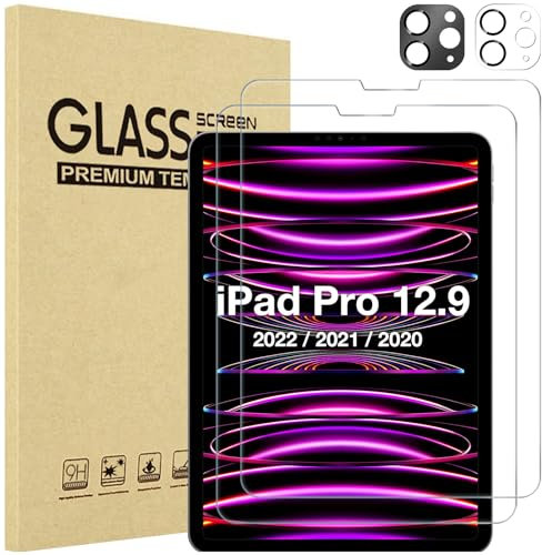 ProCase 2 Pezzi Pellicola iPad Pro 12,9 Pollici 6/5/4 Generazione, Vetro Temperato iPad Pro 12,9 2022 2021 2020 con 2 Pezzi Protezione Fotocamera -Grigio