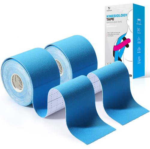 YANGTSUNG Cinta de Kinesiología Tape, 2 Rollos 5 m x 5 cm Kinesiotape, Venda Neuromuscular Adhesiva, Cinta Deportiva Elástica Terapéutica para Hombros, Rodilla, Codo, Alivio Dolor Muscular