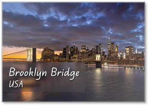 Brooklyn Bridge and Waterfront with The East River Dumbo and Lower Manhattan Illuminated Skyscrapers at Twilight, New York City Kühlschrankmagnet