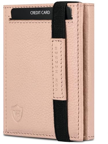 VON HEESEN Slim Wallet mit XL Münzfach & RFID Schutz - Leder Geldbörse Herren klein - Mini Geldbeutel Damen Portmonee - Kartenetui Echtleder Karten Portemonnaie - Kreditkartenetui Rose