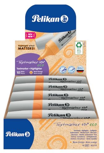 Pelikan Textmarker 490 eco, Neon-Orange, 10 Stück, mit Keilspitze
