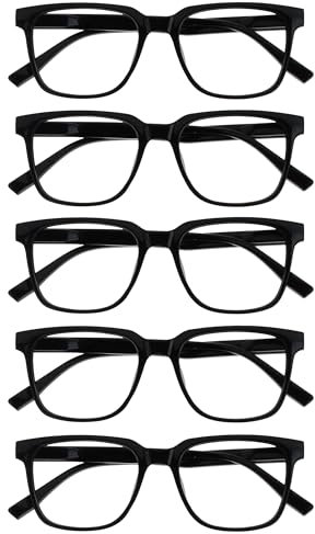 OPULIZE LEO Lesebrille - 5er-Pack - Großes Rechteckiges Gestell - Schwarz - Herren Damen - Federscharniere - RRRRR55-1 - +2.50