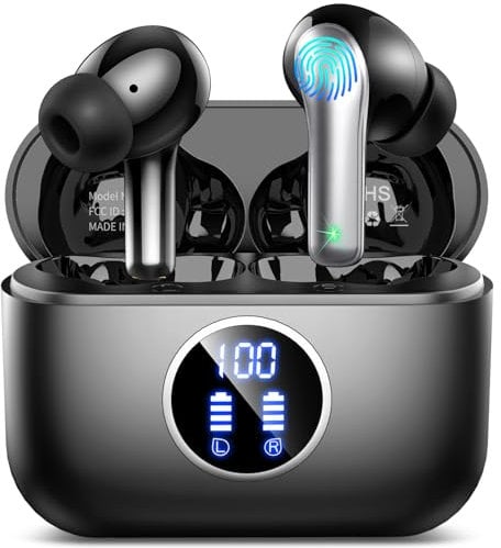 Wireless Earbuds, Bluetooth 5.3 Headphones Wireless with 4 ENC Mic, 48H Bluetooth Earphones in Ear, Noise Cancelling HiFi Stereo, IP7 Waterproof Wireless Earphones, Bluetooth Earbuds Dual LED Display