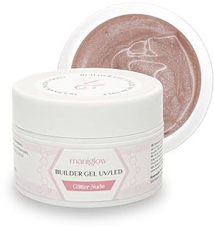 Maniglow Aufbaugel für Gelnägel Glitter Nude - Für Verlängerung und Verstärkung - Einfach anzuwendendes Nagelgel UV LED - Gel Nägel Farben Auswahl - Builder Gel Für Nägel HEMA-frei - Sicher - 15 ml