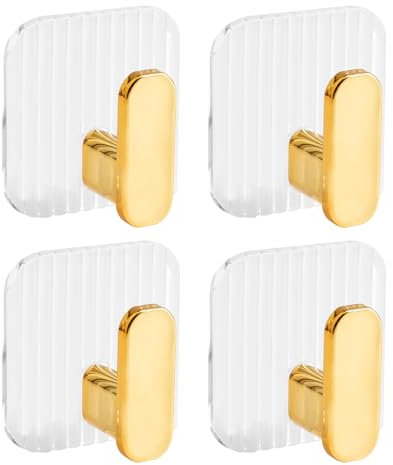 Ganci Adesivi,4 Pezzi Ganci Appendiabiti da Parete,Oro Porta Asciugamani Bagno Adesivo,Appendi Accappatoio Bagno,Appendi Strofinacci Cucina,Appendiabiti da Porta Appendini Adesivi