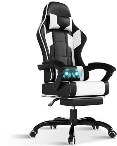 TRIUMPHKEY Stuhl Gaming, Bürostuhl mit Fußstütze, Ergonomischer Stuhl mit 90-135°Verstellbare Rückenlehne, 150KG Belastbarkeit, Weiß