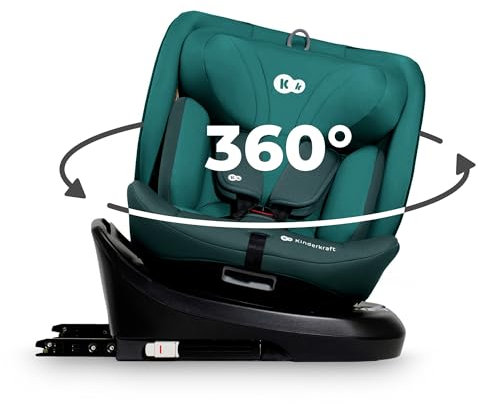 Kinderkraft I-GROW Seggiolino auto 0-36 kg, I-SIZE 40-150 cm, Seggiolino 360 girevole, con Isofix Base, Reclinabile Posizione sdraiata, Poggiatesta regolabile, Gruppo 0 1 2 3, Verde