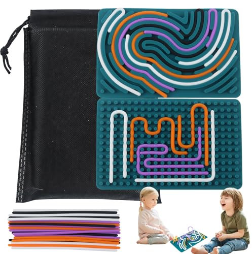 Tablero Silicona Sensorial Silencioso, Tablero Sensorial de Actividades de Doble Cara, Fidget Toy Activity Board, Juguete Sensorial Inquieto con Bolsa PortáTil y 20 Cuerdas, Alivia el Estrés y Calma