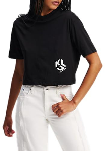 Karl Lagerfeld Jeans Reg Cropped Monogram Tee, Women, Black, T-Shirt