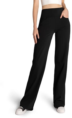 SAFORT Yogahose Damen mit Taschen Weite Hose Damen Jogginghose Damen weit Marlenehose Damen für Yoga Workout Training Freizeit, 79cm, Schwarz, XL
