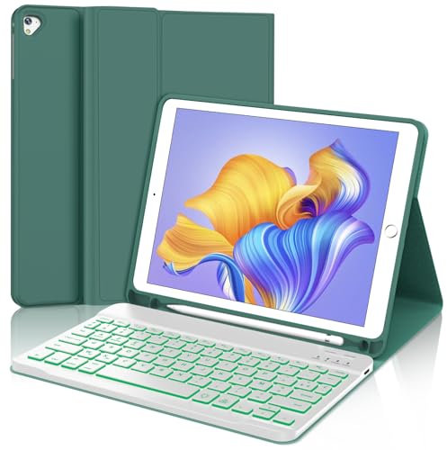 WINCHKING Clavier pour iPad 6 ème - Coque Clavier pour iPad 9,7 Pouces (6ème / 5ème), Rétroéclairage 7 Couleurs, AZERTY,