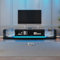 BTM Meuble TV Noir avec LED, avec Tiroirs et Compartiments, Banc TV en Verre pour Salon, Charge 50kg, pour Télé de 80 Pouces, 180x38x38cm, Noir