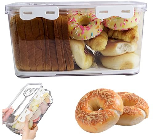 Food Storage Container,13x8x3in Transparent Dust-Proof PET Bread Container Bakery Loaf with Lid Time Recording Fridge Food Storage Containers with Removable Colanders
