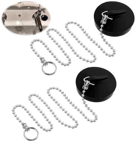 Giantree Lot de 2 bouchons de vidange en caoutchouc avec chaîne perlée en acier inoxydable de 38,1 cm pour baignoire, cuisine, salle de bain et évier de buanderie