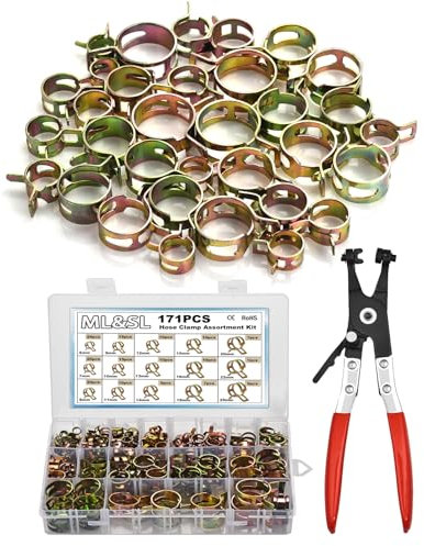 171 Stück 6–25 mm Federband-Schlauchschellen mit Drehgelenk, Flachzange, 15 Größen, Sortimentsset, Kraftstoffleitung, Silikon, Vakuumschlauch, Stahlklemme, Niederdruck-Luftrohrbefestigungen in