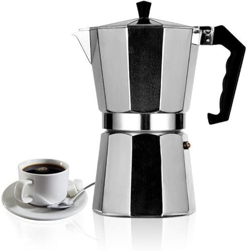 KAYNUR Stovetop Espresso Coffee Maker Classic Italian Design, Aluminum Percolator for Gas & Electric Stoves, Includes Gasket and Filter Silver, 700ml, 12 Cup